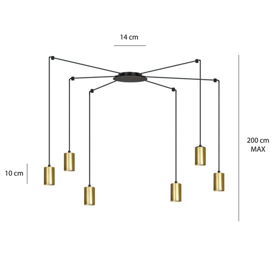 Emibig Emibig Turku gold and black adjustable spider hanging lamp with 6 gold tubes metal GU10 - Create a stylish ambiance in your home