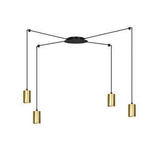 Turku medium black spider hanging lamp with 4 gold tubes metal GU10