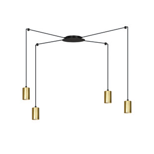 Turku medium zwarte spider hanglamp met 4 gouden kokers metaal GU10