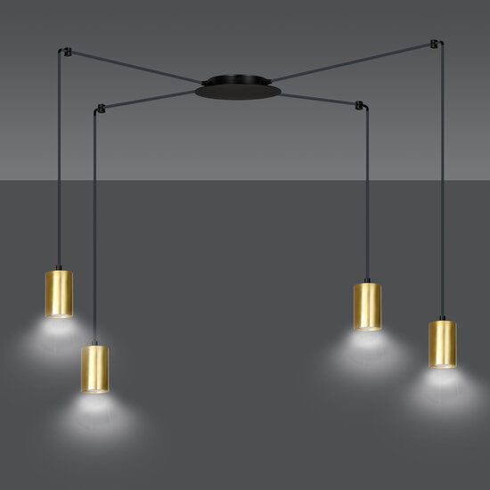 Emibig Emibig Turku medium zwarte spider hanglamp met 4 gouden kokers metaal GU10 - Perfecte verlichting voor een moderne uitstraling