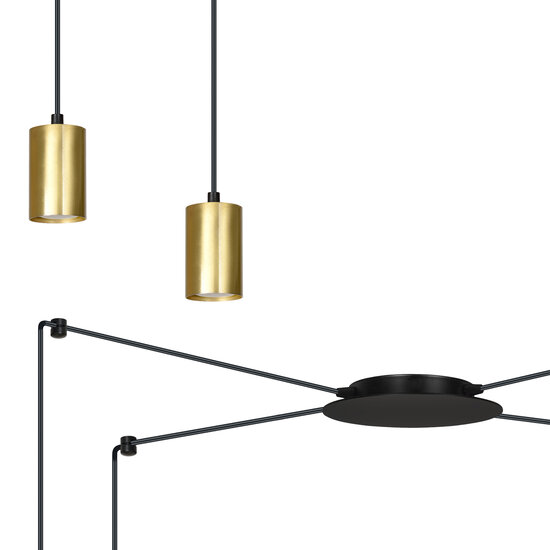 Emibig Emibig Turku lámpara colgante araña negra mediana con 4 tubos dorados de metal GU10 - Ideal para una decoración moderna