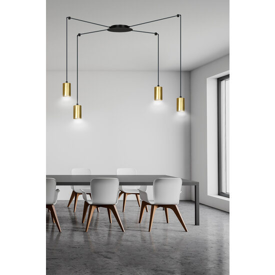 Turku medium zwarte spider hanglamp met 4 gouden kokers metaal GU10