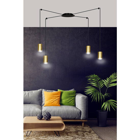 Turku medium black spider hanging lamp with 4 gold tubes metal GU10
