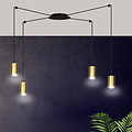 Turku medium zwarte spider hanglamp met 4 gouden kokers metaal GU10