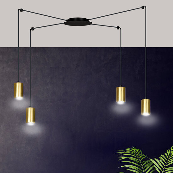 Turku medium black spider hanging lamp with 4 gold tubes metal GU10