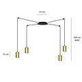Turku medium zwarte spider hanglamp met 4 gouden kokers metaal GU10