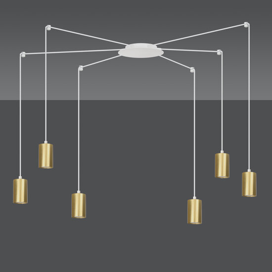 Turku white adjustable spider hanging lamp with 6 gold tubes metal GU10