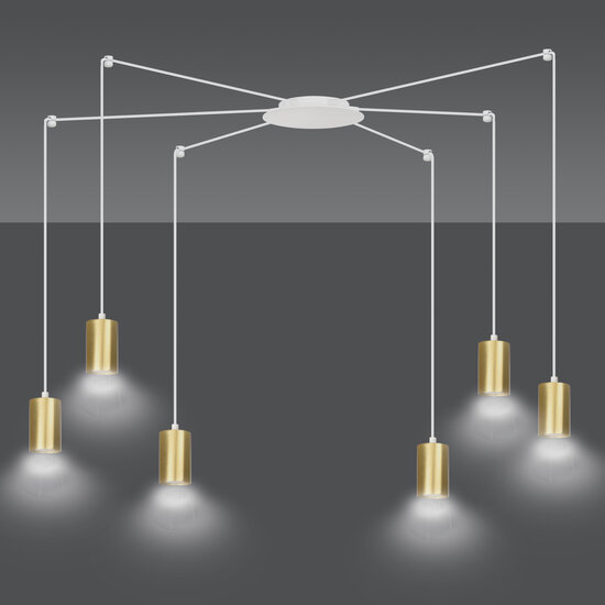 Turku witte regelbare spider hanglamp met 6 gouden kokers metaal GU10