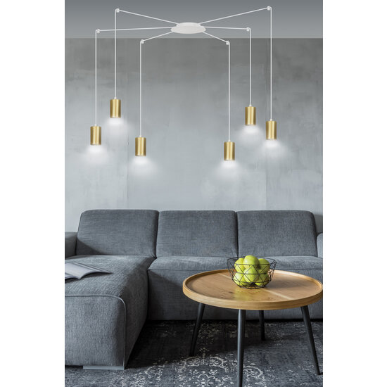 Turku white adjustable spider hanging lamp with 6 gold tubes metal GU10