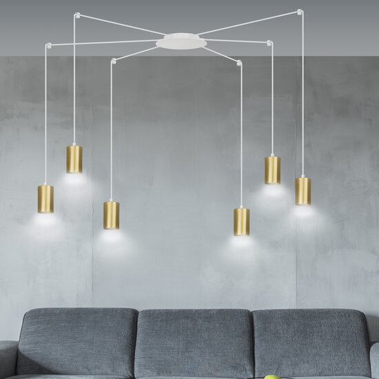 Emibig Emibig Lampe suspendue araignée blanche réglable Turku avec 6 tubes dorés métal GU10 - Parfaite pour tout espace moderne
