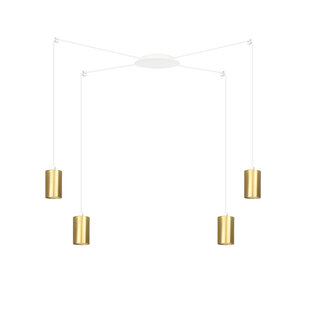 Turku medium witte spider hanglamp met 4 gouden kokers metaal GU10