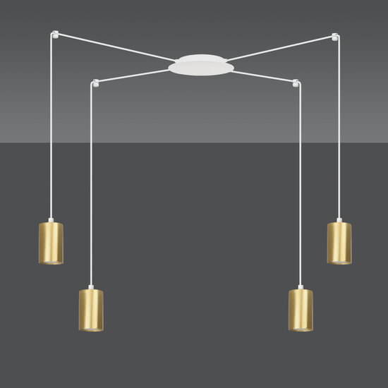 Turku medium witte spider hanglamp met 4 gouden kokers metaal GU10