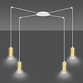 Turku medium witte spider hanglamp met 4 gouden kokers metaal GU10