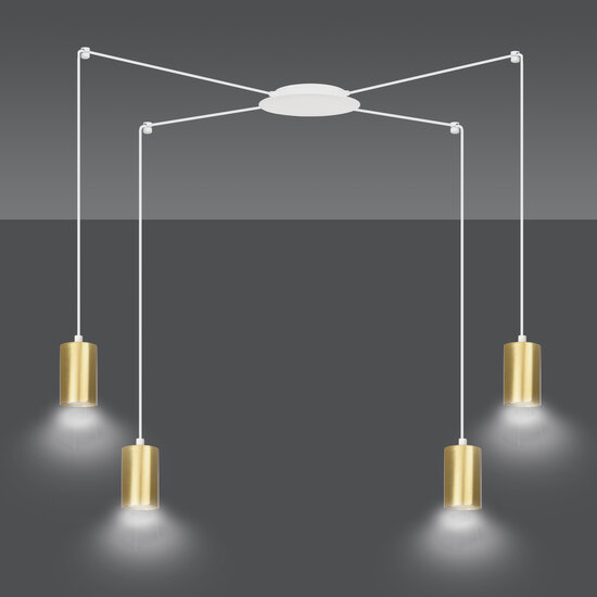 Turku medium white spider hanging lamp with 4 gold tubes metal GU10
