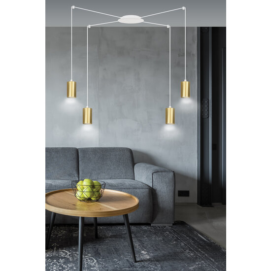 Turku medium witte spider hanglamp met 4 gouden kokers metaal GU10