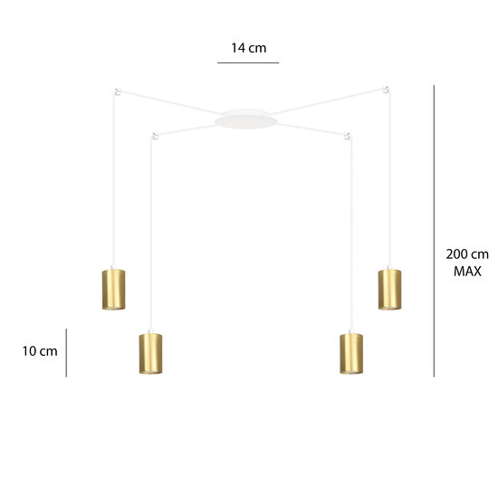 Emibig Emibig Turku medium white spider hanging lamp with 4 gold tubes metal GU10 - Ideal for creating a stylish atmosphere