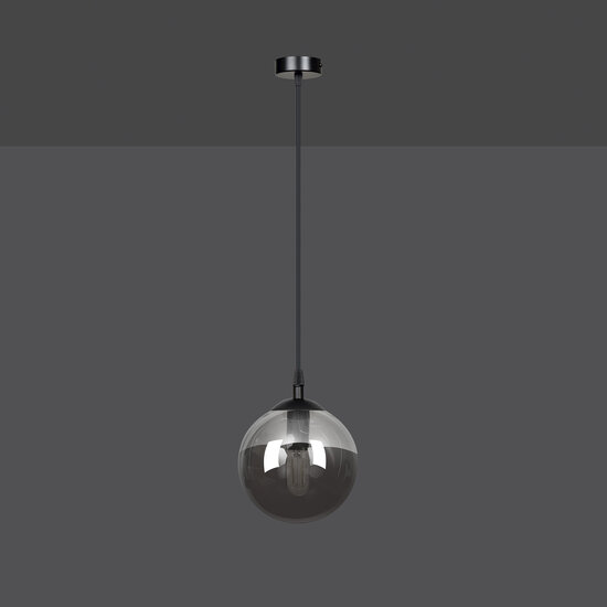 Billund black ball 14 cm hanging lamp with smoked glass E14