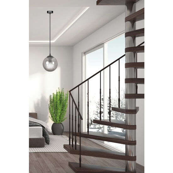 Emibig Emibig Billund noir boule 14 cm lampe suspendue avec verre fumé E14 - Idéale pour les intérieurs modernes