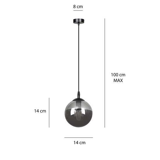 Billund black ball 14 cm hanging lamp with smoked glass E14