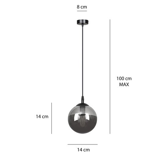 Emibig Emibig Billund black ball 14 cm hanging lamp with smoked glass E14 - Ideal for modern interiors