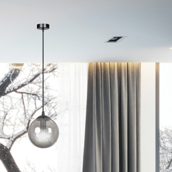 Billund zwart bol 14 cm hanglamp met gerookt glas E14