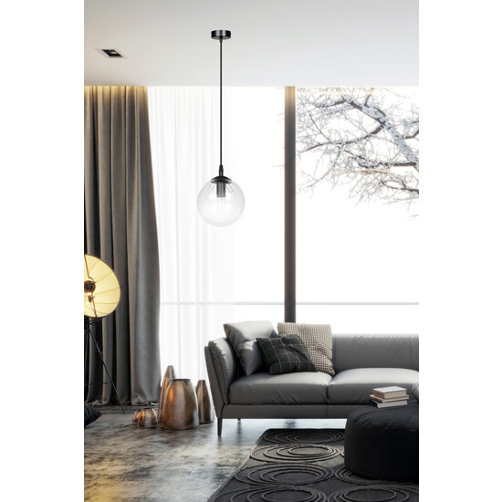 Emibig Emibig Billund zwart met transparante bol 14 cm hanglamp voor lamp E14 - Stijlvolle verlichting voor elk interieur