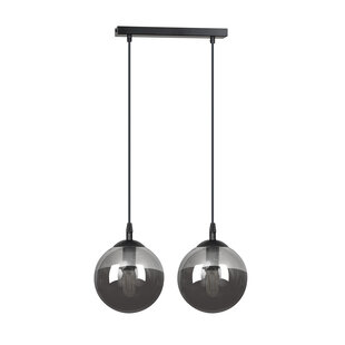 Suspension Billund double sphère noire 14 cm avec verre fumé E14