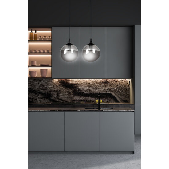 Emibig Emibig Lampe suspendue Billund double sphère noire 14 cm avec verre fumé E14 - Éclairage design idéal pour les intérieurs modernes