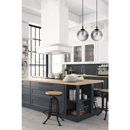 Hängelampe Billund mit doppelter schwarzer Kugel, 14 cm, mit Rauchglas E14