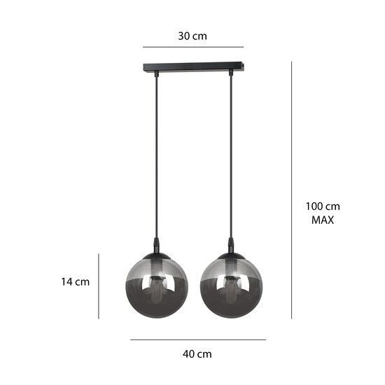 Billund dubbele zwart bol 14 cm hanglamp met gerookt glas E14