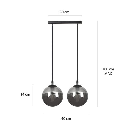 Emibig Emibig Billund double black sphere 14 cm hanging lamp with smoked glass E14 - Ideal design lighting for modern interiors