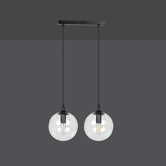 Emibig Emibig Lampe suspendue noire Billund double avec ampoule transparente 14 cm pour lampe E14 - Idéale pour un éclairage élégant dans votre intérieur