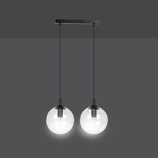 Emibig Emibig Billund zwarte hanglamp dubbel met transparante bol 14 cm voor lamp E14 - Perfect voor een stijlvolle verlichting in uw interieur