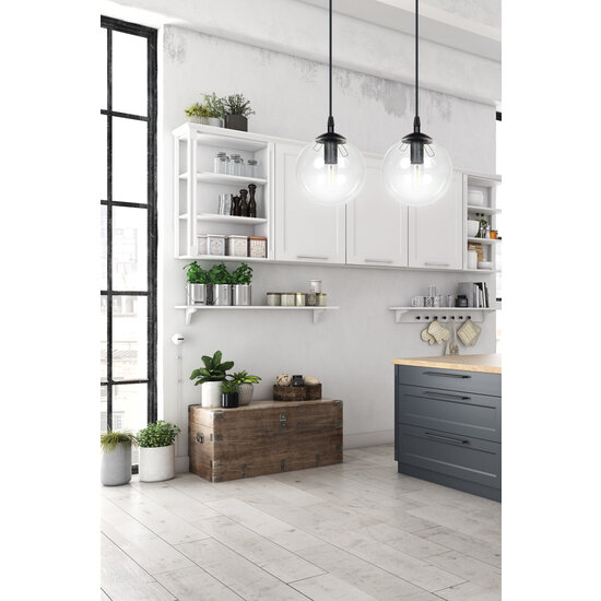 Billund zwarte hanglamp dubbel met transparante bol 14 cm voor lamp E14