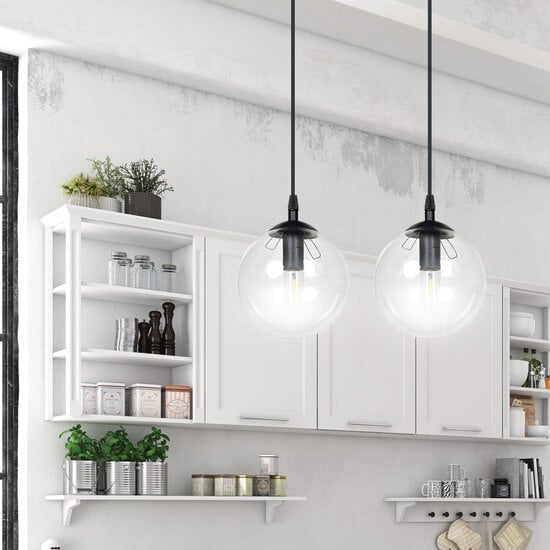 Emibig Emibig Billund black hanging lamp double with transparent bulb 14 cm for lamp E14 - Ideal for stylish lighting in your home