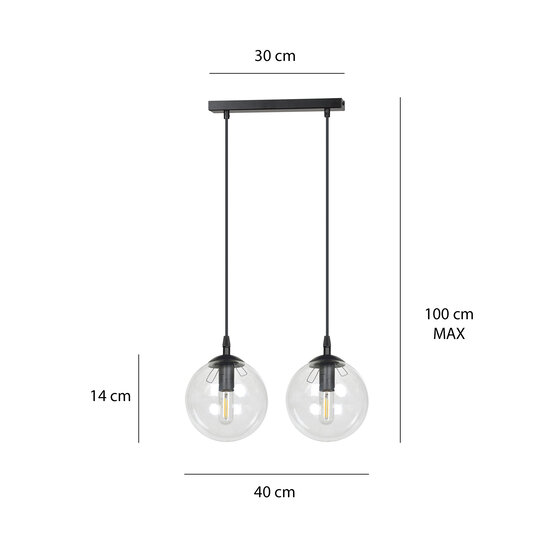 Billund black hanging lamp double with transparent bulb 14 cm for lamp E14