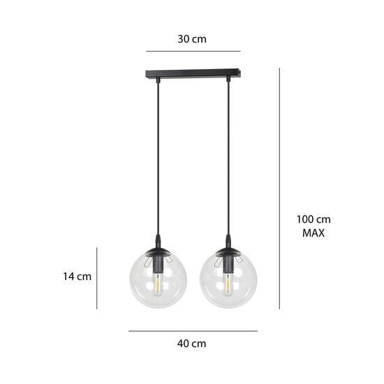 Emibig Emibig Billund black hanging lamp double with transparent bulb 14 cm for lamp E14 - Ideal for stylish lighting in your home