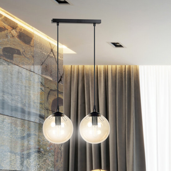 Lampe suspendue Billund 2 lampes sphère ambre 14 cm à hauteur réglable 2x E14