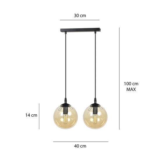 Billund 2 lamp amber sphere 14 cm hanging lamp with adjustable height 2x E14