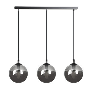 Lampe suspendue Billund triple boules noires 14 cm avec verre fumé 3x E14