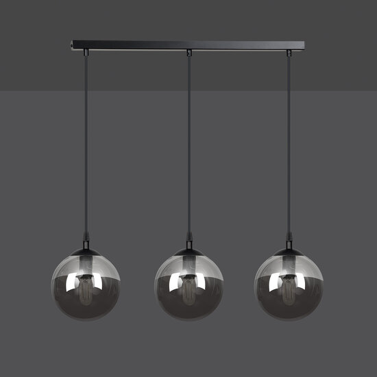 Billund triple black bulbs 14 cm hanging lamp with smoked glass 3x E14