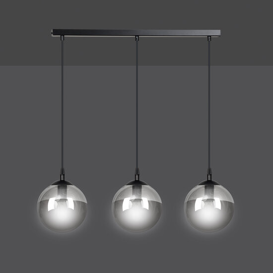 Billund triple black bulbs 14 cm hanging lamp with smoked glass 3x E14