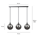 Billund triple black bulbs 14 cm hanging lamp with smoked glass 3x E14