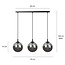 Suspension Billund triple ampoules noires 14 cm avec verre fumé 3x E14