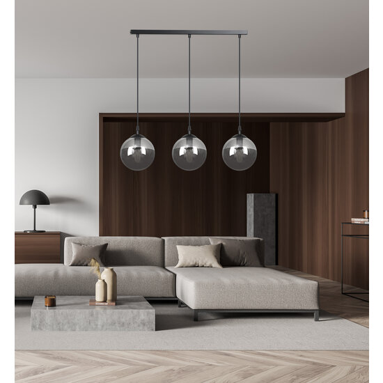 Billund triple zwarte bollen 14 cm hanglamp met gerookt glas 3x E14