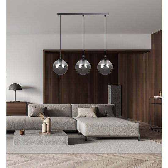 Suspension Billund triple ampoules noires 14 cm avec verre fumé 3x E14