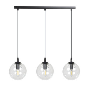 Billund elegante schwarze Hängelampe dreifach mit transparenter Glühbirne 14 cm für Lampe E14