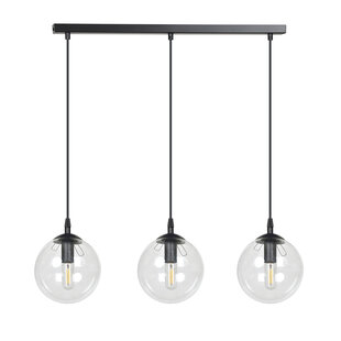 Emibig Billund elegante zwarte hanglamp triple met transparante bol 14 cm voor lamp E14