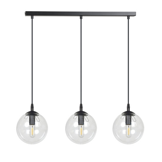 Billund elegant black hanging lamp triple with transparent bulb 14 cm for lamp E14