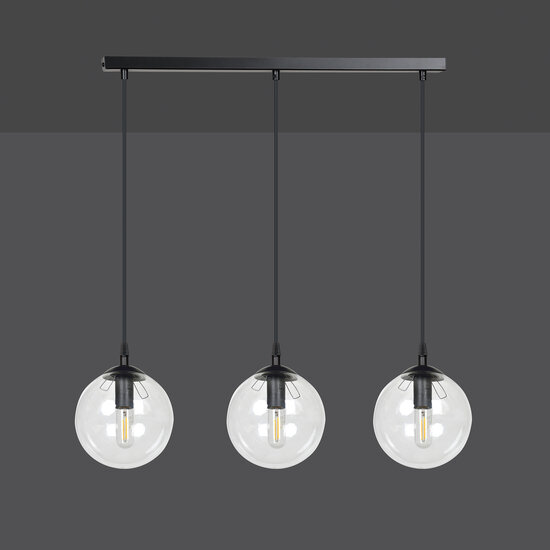 Billund elegant black hanging lamp triple with transparent bulb 14 cm for lamp E14
